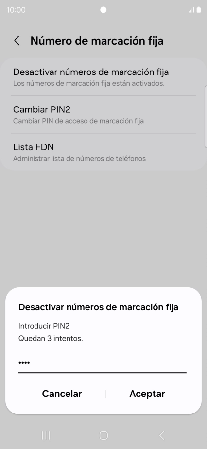 Introduce el código PIN2 y pulsa Aceptar.