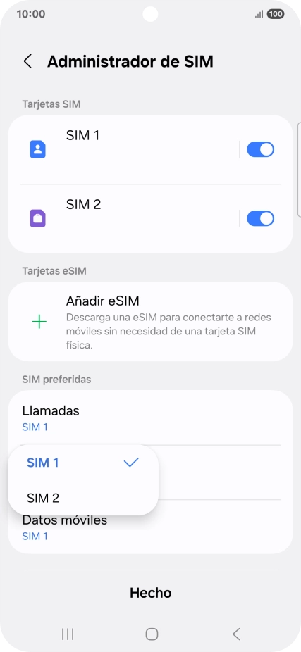 Pulsa la SIM de la línea móvil deseada.