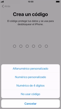 Sigue las indicaciones de la pantalla para activar el uso del código de seguridad o pulsa No usar código.