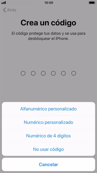 Sigue las indicaciones de la pantalla para activar el uso del código de seguridad o pulsa No usar código.