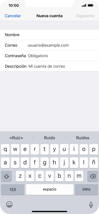 Pulsa Correo e introduce tu dirección de correo electrónico.