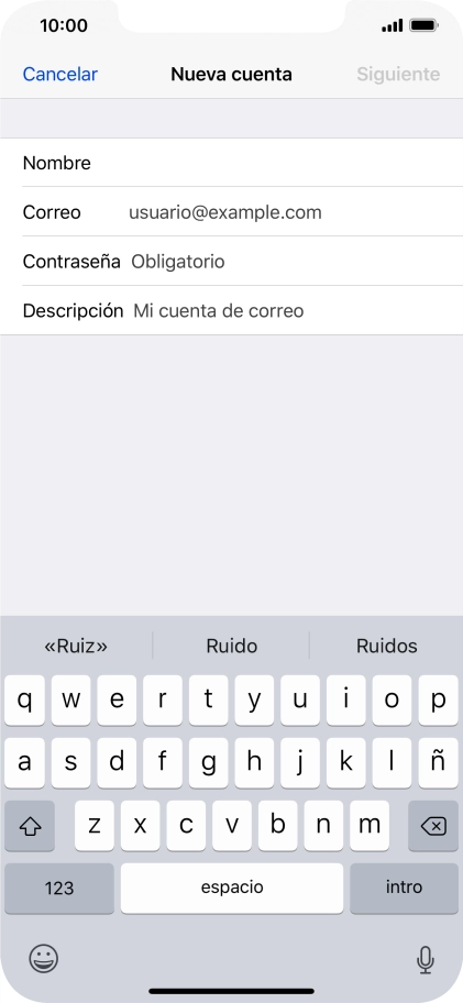 Pulsa Correo e introduce tu dirección de correo electrónico.