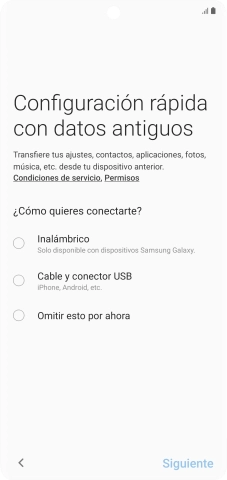 Puedes transferir el contenido de otro teléfono cuando activas tu teléfono por primera vez y cuando lo has restablecido. Cuando aparezca en la pantalla del teléfono esta imagen, ya está listo para la transmisión del contenido del otro teléfono.