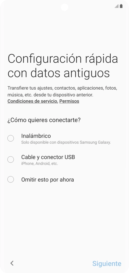 Puedes transferir el contenido de otro teléfono cuando activas tu teléfono por primera vez y cuando lo has restablecido. Cuando aparezca en la pantalla del teléfono esta imagen, ya está listo para la transmisión del contenido del otro teléfono.