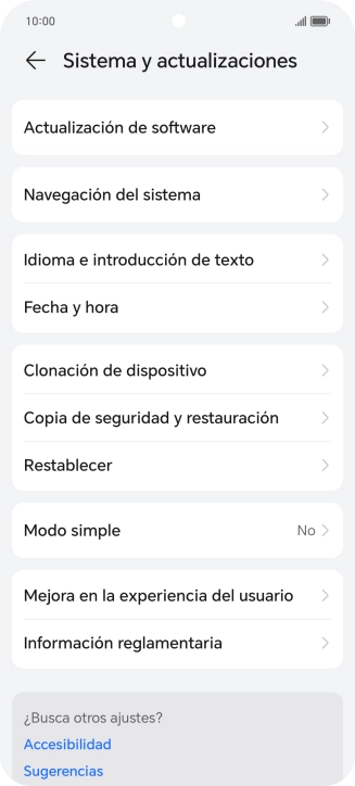 Pulsa Actualización de software. Si hay una versión de software nueva disponible, aparecerá ahora en la pantalla. Sigue las indicaciones de la pantalla para actualizar el software del teléfono.