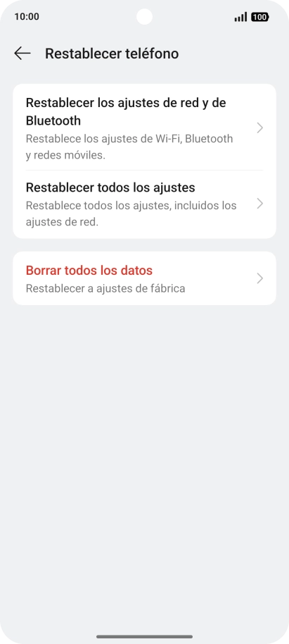 Pulsa Restablecer los ajustes de red y de Bluetooth.