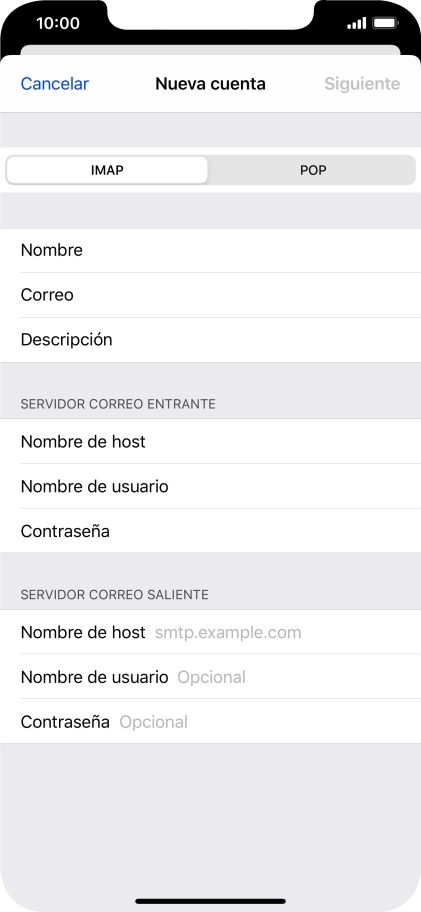 Pulsa Nombre de host e introduce smtp.vodafone.es.