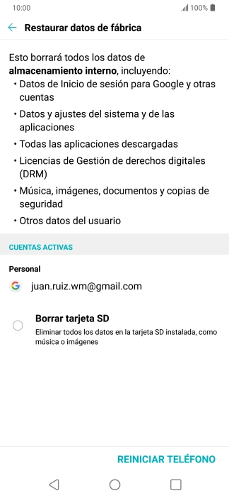 Pulsa REINICIAR TELÉFONO.