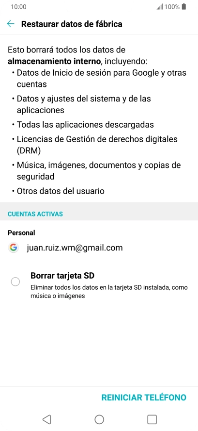 Pulsa REINICIAR TELÉFONO.