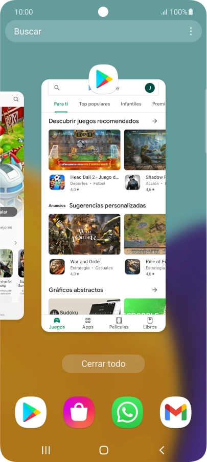 Para cerrar una sola aplicación en ejecución, desliza el dedo hacia arriba sobre la aplicación deseada.