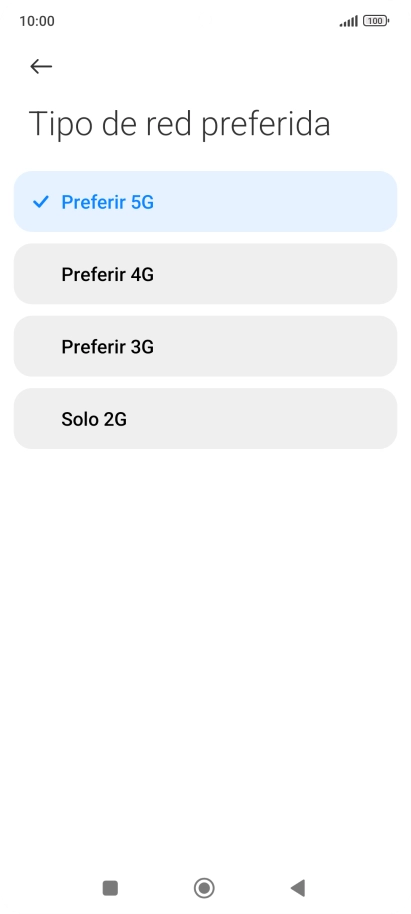 Pulsa el tipo de red deseado.