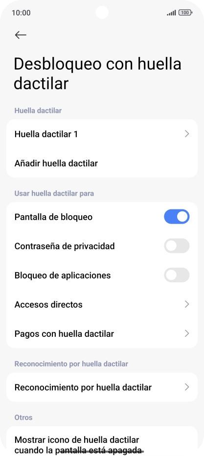 Pulsa  el indicador junto a los ajustes deseados para activarlos o desactivarlos.