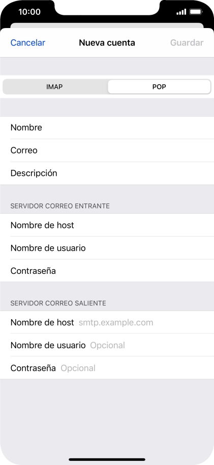 Pulsa Nombre de host e introduce smtp.vodafone.es.