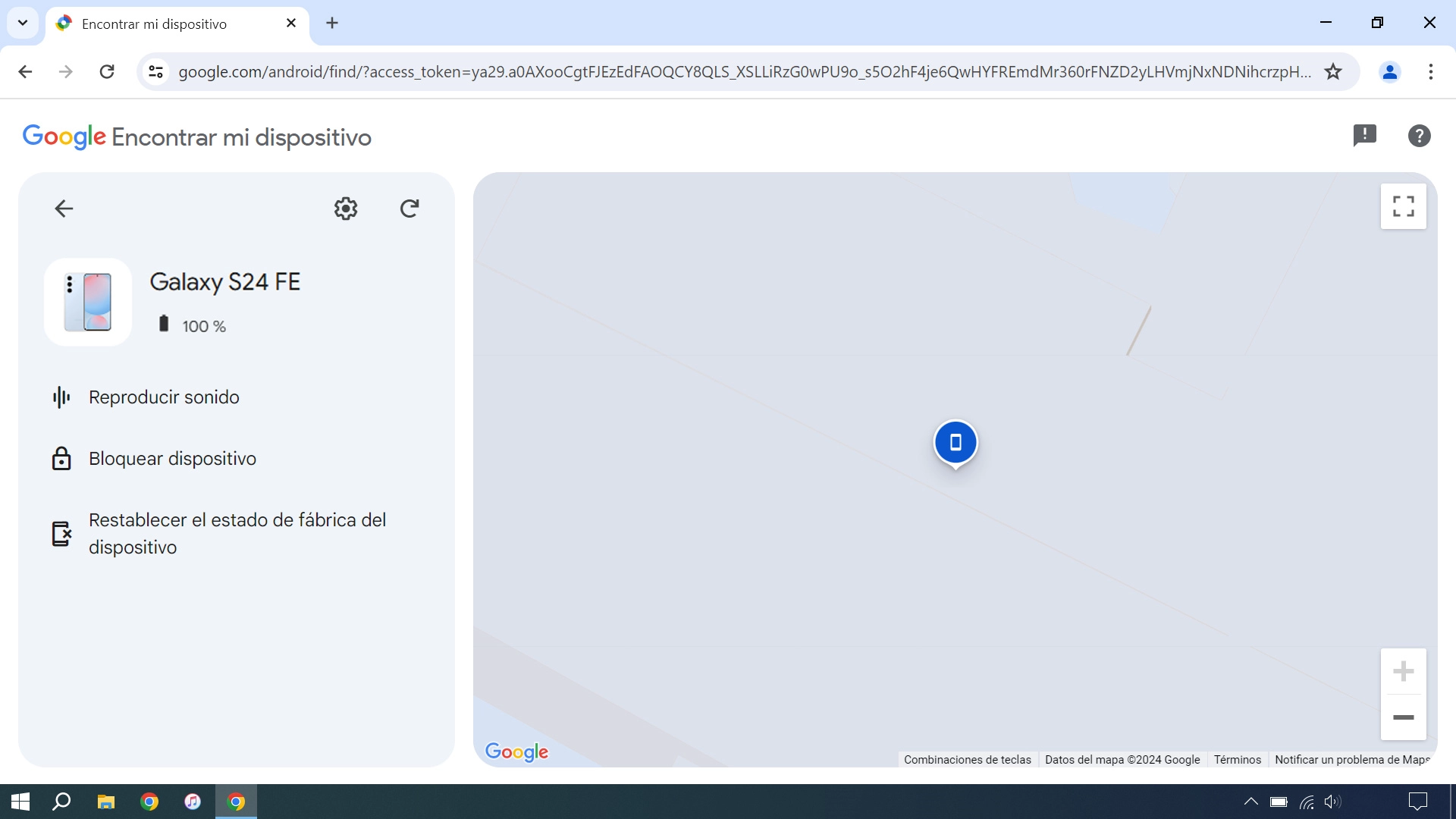 La última posición del teléfono se visualiza en el mapa.