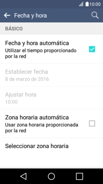 Pulsa Zona horaria automática para activar la función.