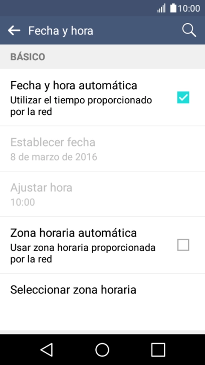 Pulsa Zona horaria automática para activar la función.
