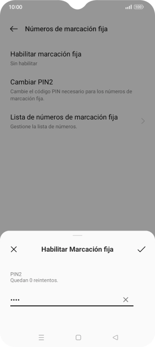 Introduce el código PIN2 y pulsa el icono de aceptar.