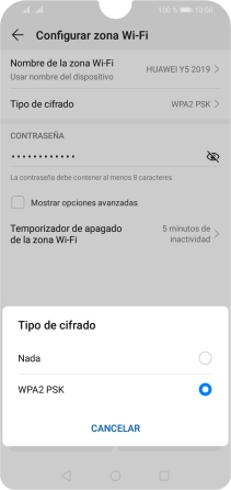 Pulsa WPA2 PSK para proteger la conexión wifi con una contraseña.