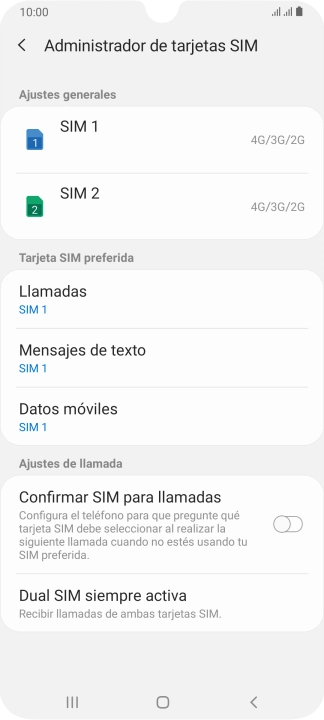 Pulsa la tarjeta SIM deseada.