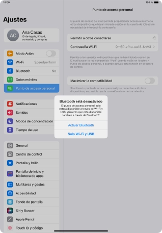 Si la función de wifi está activada, pulsa Solo Wi-Fi y USB.
