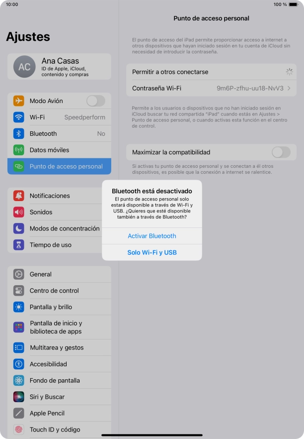 Si la función de wifi está activada, pulsa Solo Wi-Fi y USB.