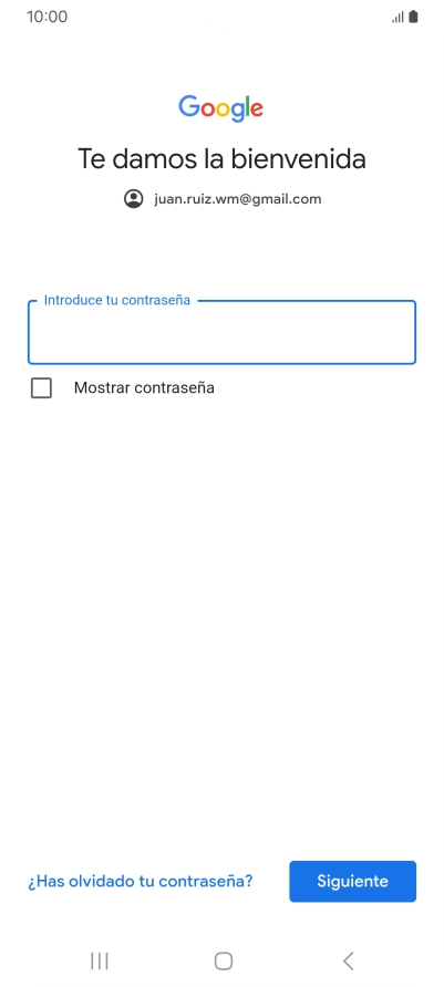 Pulsa Introduce tu contraseña e introduce la contraseña de tu cuenta de Google.