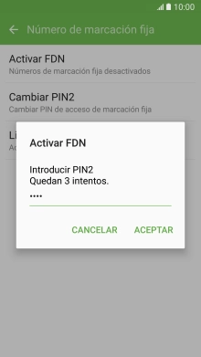 Introduce el código PIN2 y pulsa ACEPTAR.