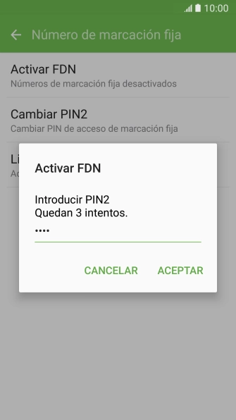 Introduce el código PIN2 y pulsa ACEPTAR.