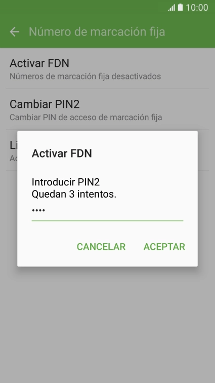 Introduce el código PIN2 y pulsa ACEPTAR.