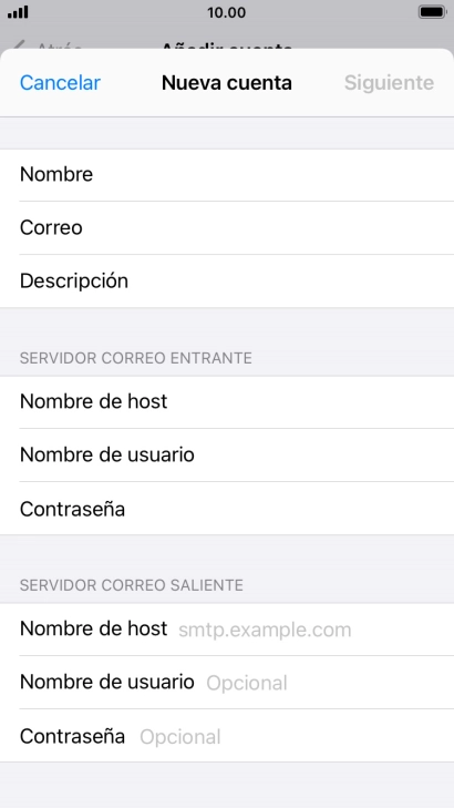 Pulsa Nombre de host e introduce smtp.vodafone.es.