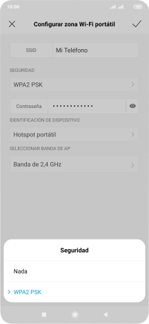Pulsa WPA2 PSK para proteger la conexión wifi con una contraseña.