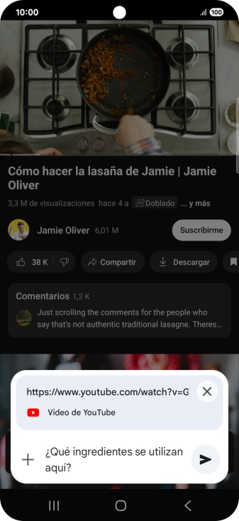 Sigue las indicaciones de la pantalla para escribir o decir en alto la pregunta que quieres hacer del vídeo.