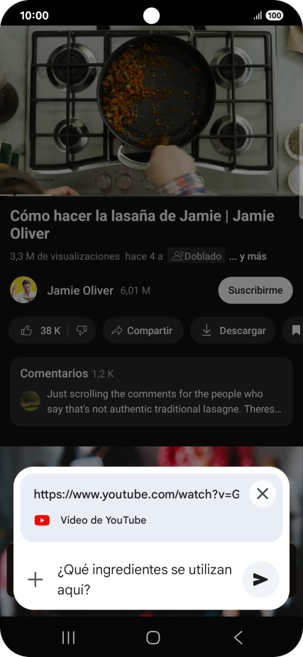 Sigue las indicaciones de la pantalla para escribir o decir en alto la pregunta que quieres hacer del vídeo.
