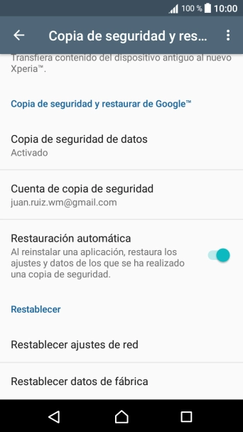 Pulsa Restablecer datos de fábrica.