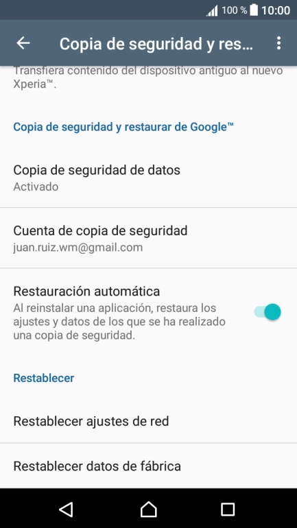 Pulsa Restablecer datos de fábrica.