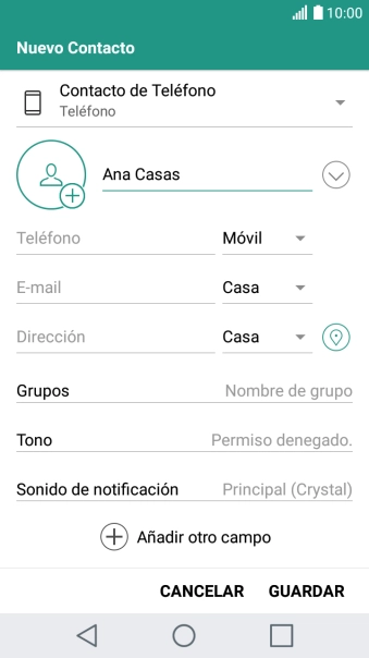 Pulsa Teléfono e introduce el número de teléfono deseado.