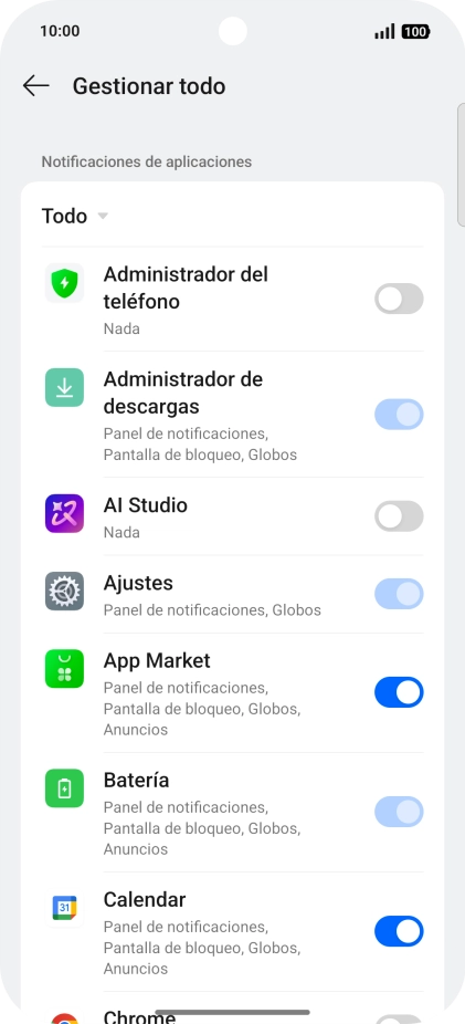 Pulsa el indicador junto a las apps deseadas para activar o desactivar la función.
