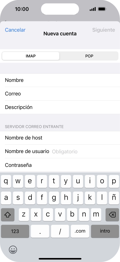 Pulsa Nombre de usuario e introduce el nombre de usuario de tu cuenta de correo electrónico.