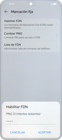 Introduce el código PIN2 y pulsa ACEPTAR.