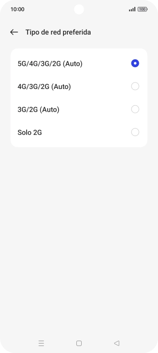 Pulsa el tipo de red deseado.