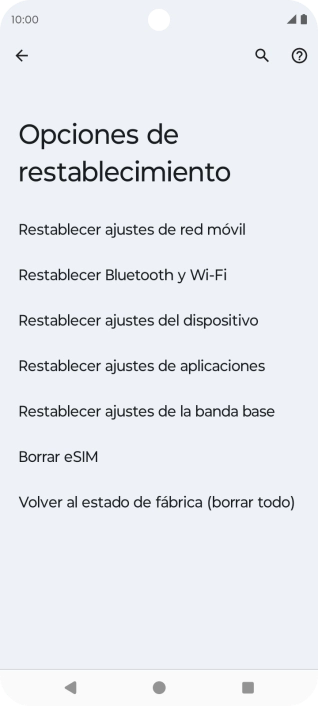Pulsa Volver al estado de fábrica (borrar todo).