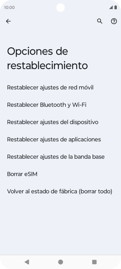 Pulsa Volver al estado de fábrica (borrar todo).