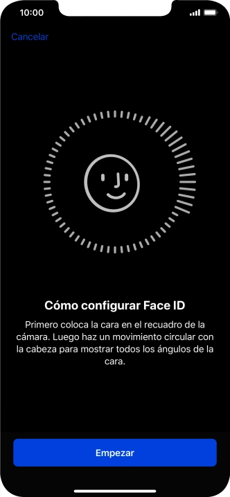 Pulsa Empezar y sigue las indicaciones de la pantalla para crear un código de seguridad con la función de reconocimiento facial (Face ID).