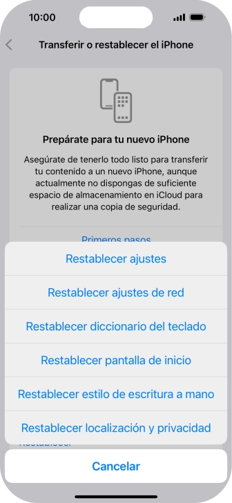 Pulsa Restablecer ajustes de red.