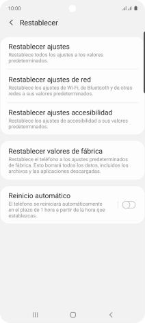 Pulsa Restablecer valores de fábrica.