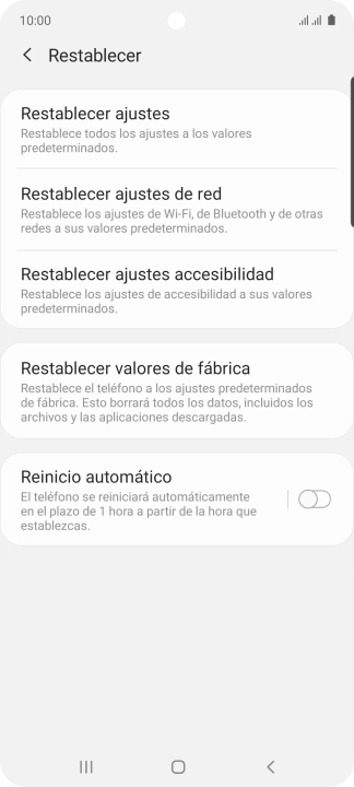 Pulsa Restablecer valores de fábrica.