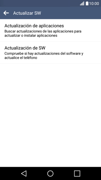 Pulsa Actualización de SW. Si hay una versión de software nueva disponible, aparecerá ahora en la pantalla. Sigue las indicaciones de la pantalla para actualizar el software del teléfono. Pulsa Actualización de SW. Si hay una versión de software nueva disponible, aparecerá ahora en la pantalla. Sigue las indicaciones de la pantalla para actualizar el software del teléfono.