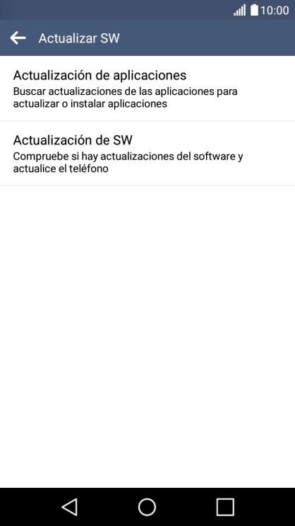 Pulsa Actualización de SW. Si hay una versión de software nueva disponible, aparecerá ahora en la pantalla. Sigue las indicaciones de la pantalla para actualizar el software del teléfono. Pulsa Actualización de SW. Si hay una versión de software nueva disponible, aparecerá ahora en la pantalla. Sigue las indicaciones de la pantalla para actualizar el software del teléfono.