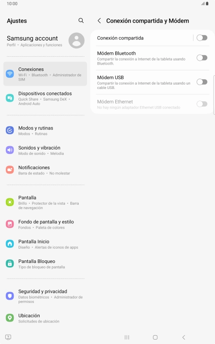 Pulsa Conexión compartida.