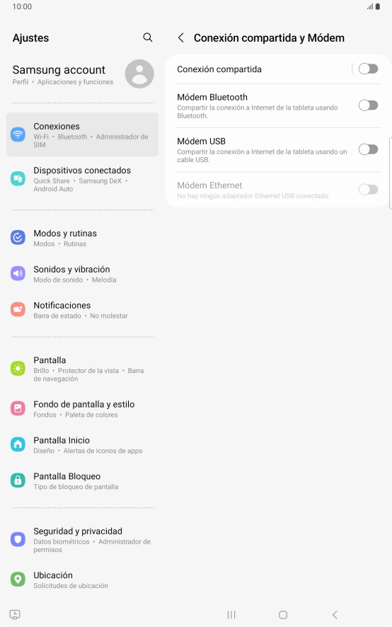Pulsa Conexión compartida.